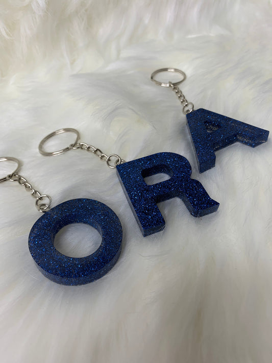 Dark Blue Glitter Letter Keychain