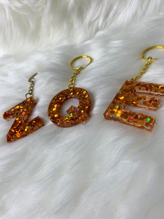 Chunky Orange Letter  Keychain