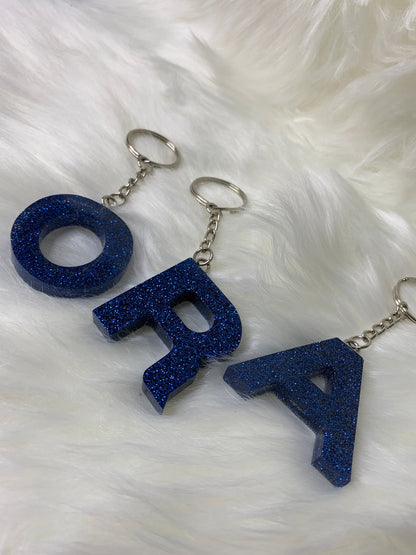 Dark Blue Glitter Letter Keychain