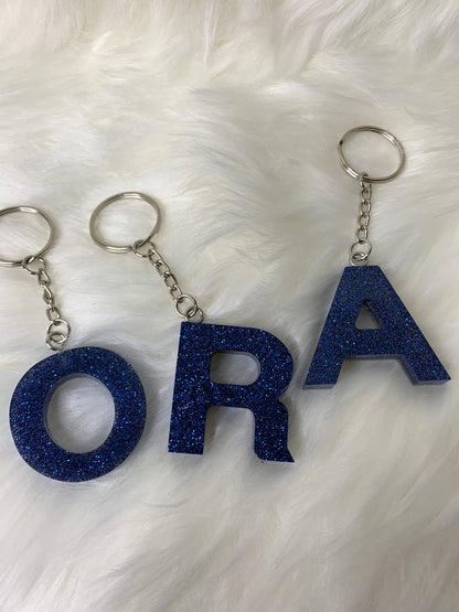 Dark Blue Glitter Letter Keychain