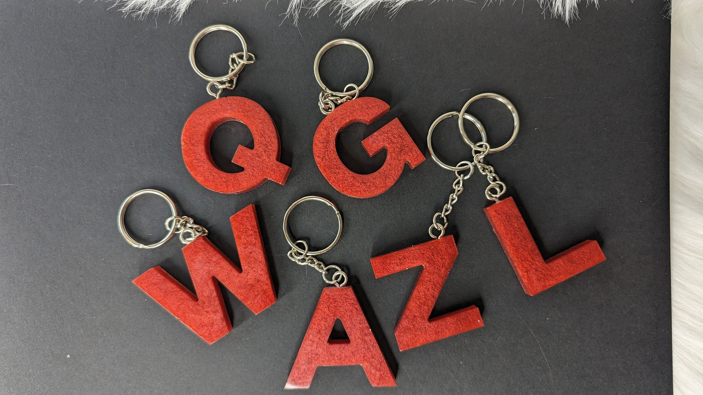 Dark Red Letter Keychain